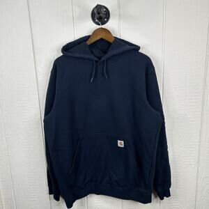 Y2K Navy Carhartt Logo Sleeve Hit Hoodie Large